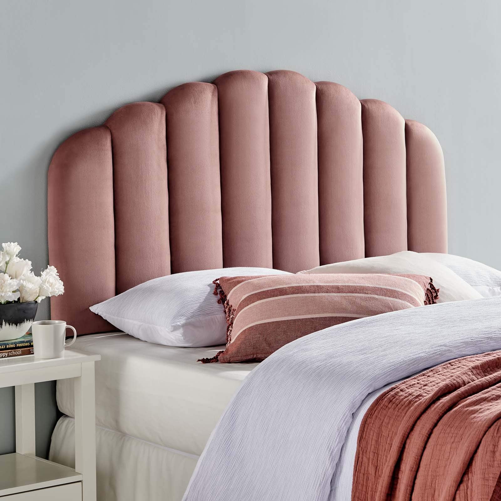 Modway Veronique Channel Tufted Performance Velvet Upholstered Full/Queen Headboard In Dusty Rose